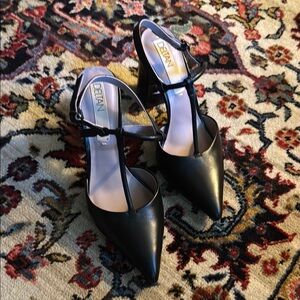 Delman Black Pointed Toe Heels